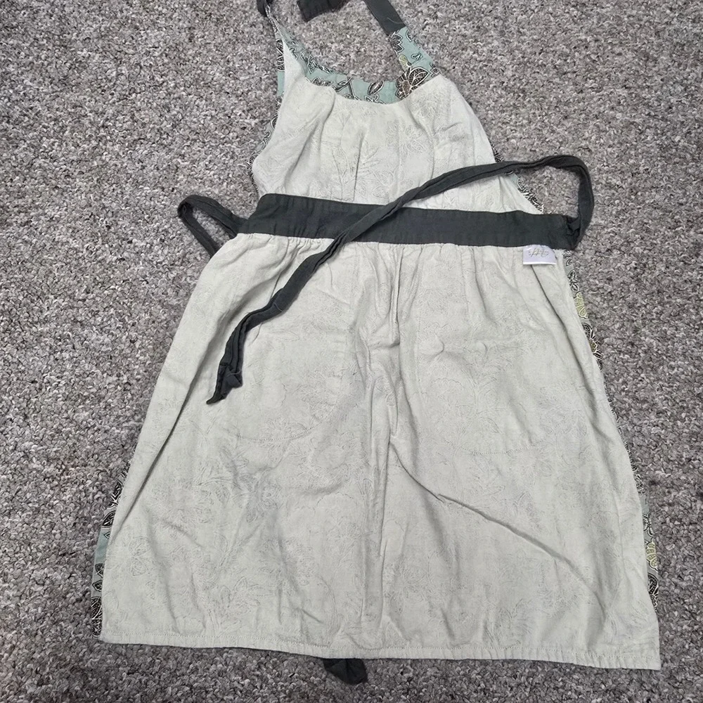 Milli Home Marsha Cutler Floral‎ Cotton Apron Teal Green Pockets 100% Cotton
